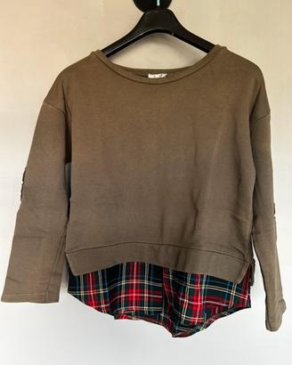 Felpa verde militare con inserti scozzesi Amelie