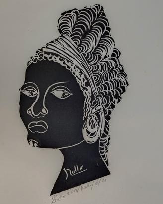 Stampa artistica linoleografia profilo di donna.