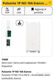 Pulsante vimar  plana bianco 10a 14008