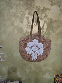 borsa rafia con dettaglio Handmade 