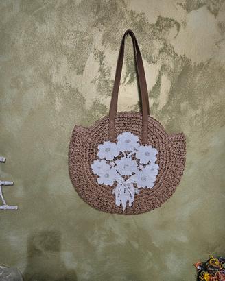 borsa rafia con dettaglio Handmade 