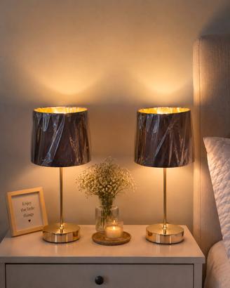 Coppia Lampade da Tavolo Nere e Oro