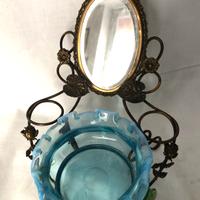 Portagioie Antico Liberty Vetro Azzurro e Bronzo 
