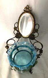 Portagioie Antico Liberty Vetro Azzurro e Bronzo 