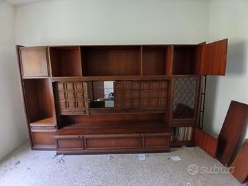 Walnut cabinet with display cabinets and mirror