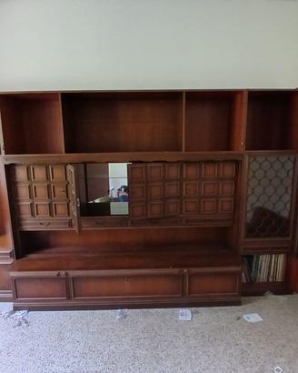 Walnut cabinet with display cabinets and mirror
