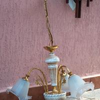 LAMPADARIO CLASSICO CERAMICA-VETRO TRE LUCI