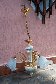 LAMPADARIO CLASSICO CERAMICA-VETRO TRE LUCI