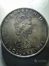 5 DOLLARI CANADA ARGENTO 1 ONCIA