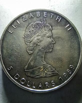 5 DOLLARI CANADA ARGENTO 1 ONCIA