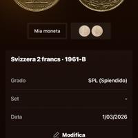 Moneta argento svizzera 2franchi 1961