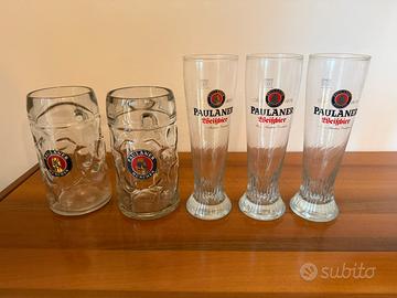 Paulaner 2 boccali e 3 bicchieri birra weissbier