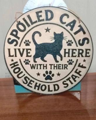 Decorazione in legno 20x20cm frase
iconica'"gatti 