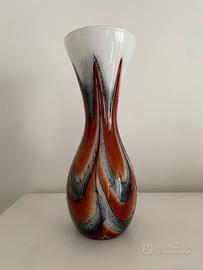 Vaso vetro soffiato Murano arancio nero bianco
