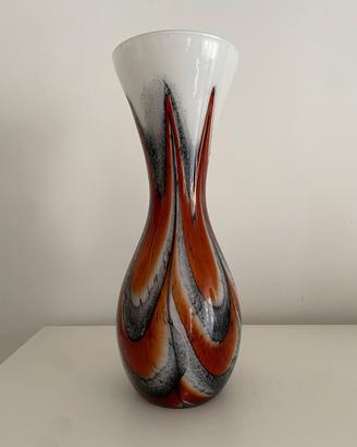 Vaso vetro soffiato Murano arancio nero bianco