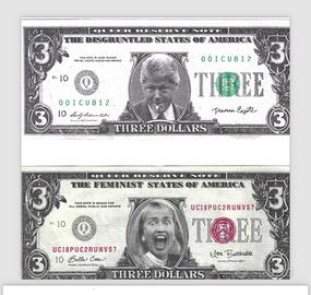 Banconota 3 Dollari USA Bill e Hilary Clinton 1993