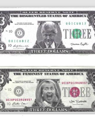 Banconota 3 Dollari USA Bill e Hilary Clinton 1993