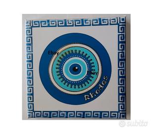 Quadretto Grecia stampa tela occhio portafortuna