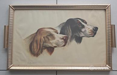 Vassoio anni '60 , vintage,  dipinto con cani