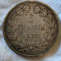 moneta 5 franchi francesi anno 1835
