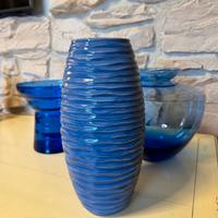 N. 3 VASI IN VETRO E CERAMICA COLORE AZZURRO