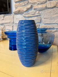 N. 3 VASI IN VETRO E CERAMICA COLORE AZZURRO