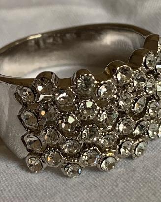 Anello argentato con strass bigiotteria