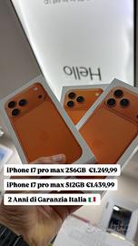 Iphone 17 pro Max 256GB. Nuovi Garanzia Apple