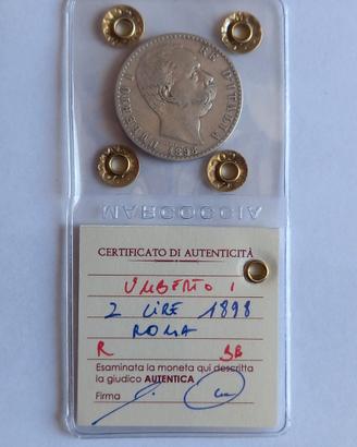 Umberto I 2 lire 1898 bb raro