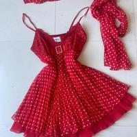 VESTITINO ROSSO PLISSE' PIZZO E STRASS