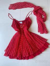 VESTITINO ROSSO PLISSE' PIZZO E STRASS