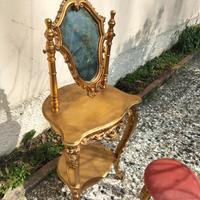 specchio con seduta in legno d'epoca 