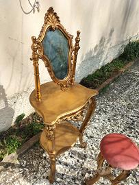 specchio con seduta in legno d'epoca 