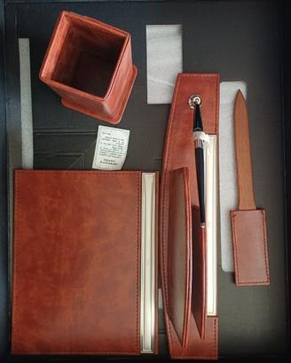 Set da scrivania pelle e argento 5 pezzi