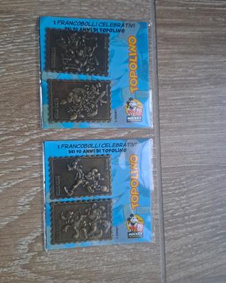 4 FRANCOBOLLI METALLICI 90 ANNI GADGET TOPOLINO