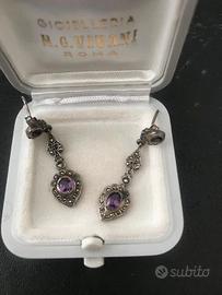 ORECCHINI argento 925 gemme Ametista e Marcasite