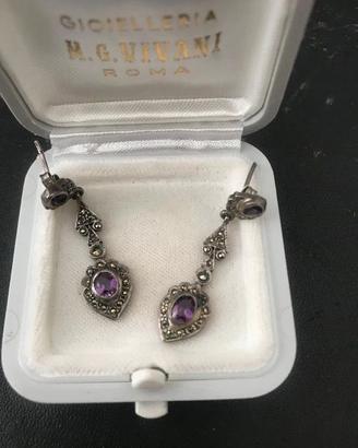 ORECCHINI argento 925 gemme Ametista e Marcasite