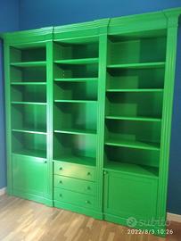 libreria 3 vani laccata verde ante ripiani cassett