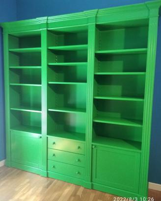 libreria 3 vani laccata verde ante ripiani cassett