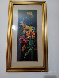 Quadro fatto a mano ricamo punto croce fiori