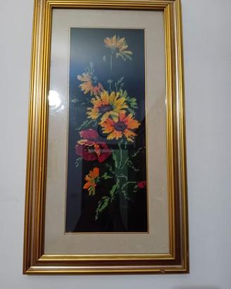 Quadro fatto a mano ricamo punto croce fiori