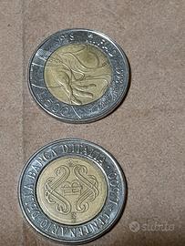 LOTTO 2 MONETE DA 500 LIRE ITALIANE COMMEMORATIVE 