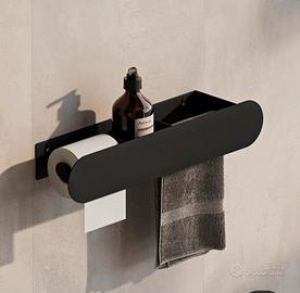 mensola design acciaio nero porta asciugamano