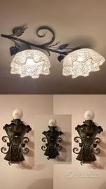 Set plafoniera + 3 applique in ferro battuto