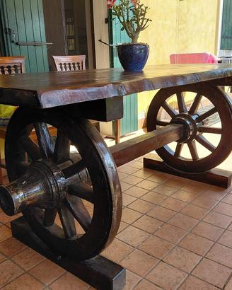 Tavolo massello ruote d'epoca vintage unico