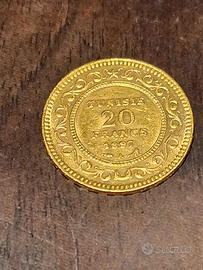 Moneta Oro 20 Francs 1897 Tunisia Marengo Tunisino