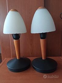 
Coppia lampade da tavolo in metallo, legno, vetro
