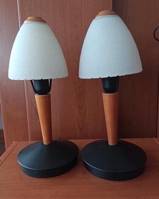 
Coppia lampade da tavolo in metallo, legno, vetro