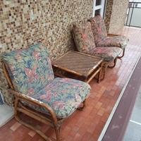 Sedia, divano e tavolo in legno da giardino