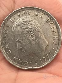 Moneta rara 25 Ptas 1975 errore conio bordo